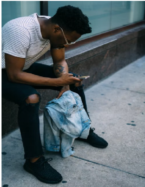 A person sitting on stairs